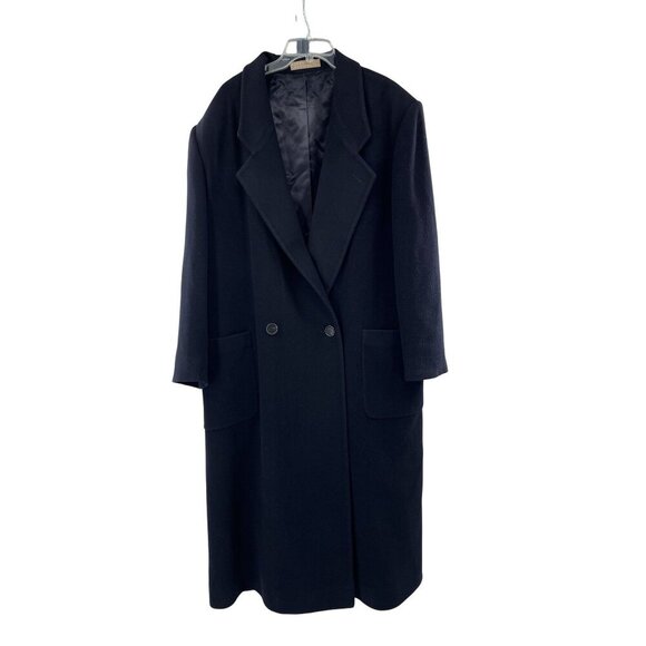 Perry Ellis Portfolio Mens Black Wool Blend Long Double Breasted Overcoat Size 4 - Picture 1 of 5